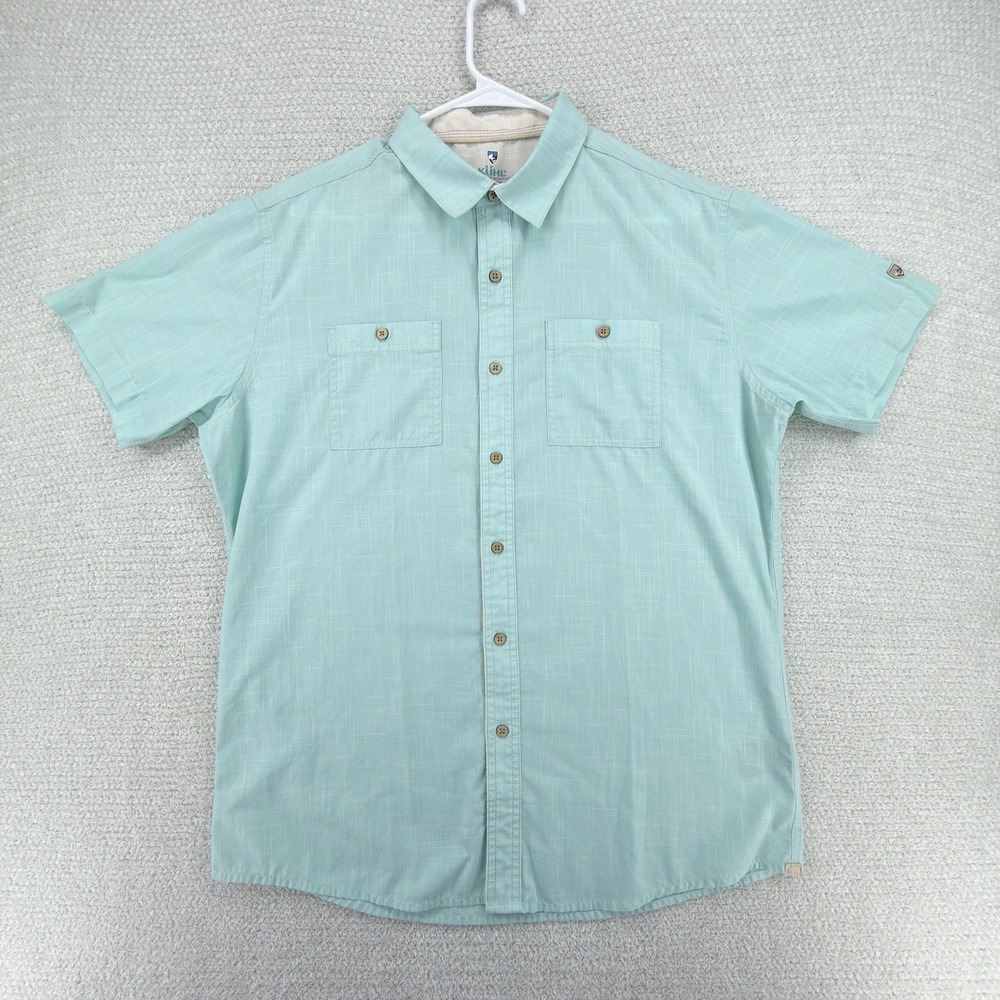 Kuhl Karib Shirt Mens Large Green Button Up Lightweight Short Sleeve Hiking‎